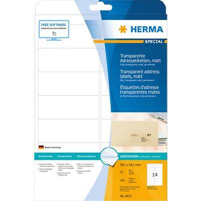 HERMA Transparente Etiketten 8671 Rechteckig DIN A4 99,1 x 38,1 mm 25 Blatt à 14 Etiketten