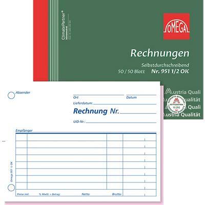 OMEGA Rechnungsbuch Weiß Liniert Perforiert DIN A6 14,8 x 0,9 x 10,5 cm 10 Stück à 2x50 Blatt