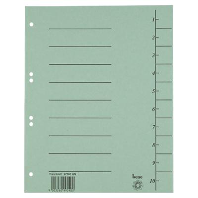 Bene Trend 1 bis 10 Trennblätter DIN A4 Grün 10-teilig Pappkarton 6 Löcher 100 Stück