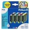 Kompatible Pelikan Epson T0611 + T0612 + T0613 + T0614 Tintenpatrone T0611/2/3/4 Schwarz & 3 Farbig 4 Stück