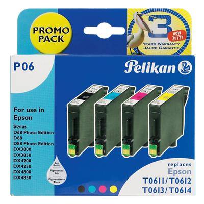 Kompatible Pelikan Epson T0611 + T0612 + T0613 + T0614 Tintenpatrone T0611/2/3/4 Schwarz & 3 Farbig 4 Stück