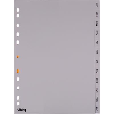 Viking Register A4 Grau 12-teilig Perforiert Kunststoff Jan - Dez