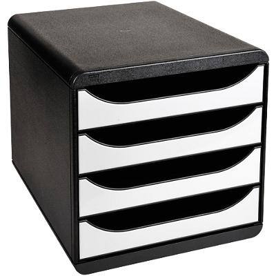 Exacompta Schubladenbox 4 Big-Box Classic DIN A4 Polystyrol Schwarz, Weiß 26,7 x 34,7 x 27,8 cm