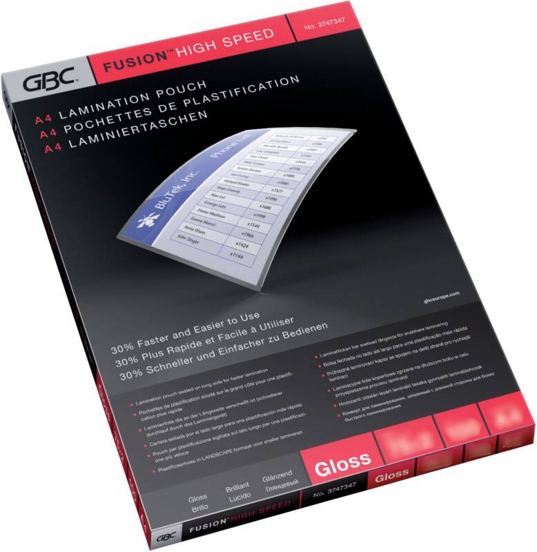 GBC HighSpeed Laminierfolien A4 Glänzend 125 Mikron (2 x 125) Transparent 100 Stück