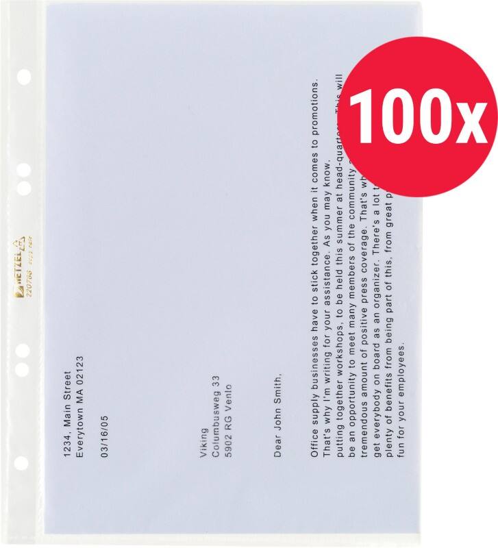 Hetzel Prospekthüllen A5 Genarbt Transparent 43 Mikron PP (Polypropylen) Öffnung oben 6 Löcher 220766 100 Stück