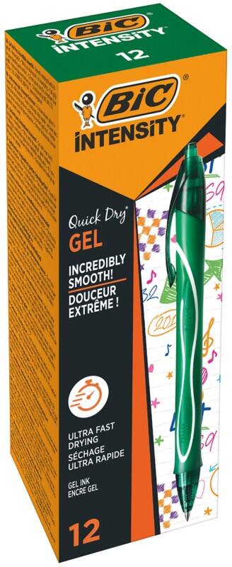 BIC Gel-ocity Quick Dry Einziehbar Tintenroller Grün 0,3 mm Mittel Kugel Nachfüllbar 12 Stück 