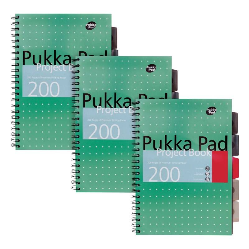 Pukka Pad Projektbuch Metallic A4+ liniert Spiralgebunden PP (Polypropylen) Hardback Grün Perforiert 200 Seiten 3er Pack