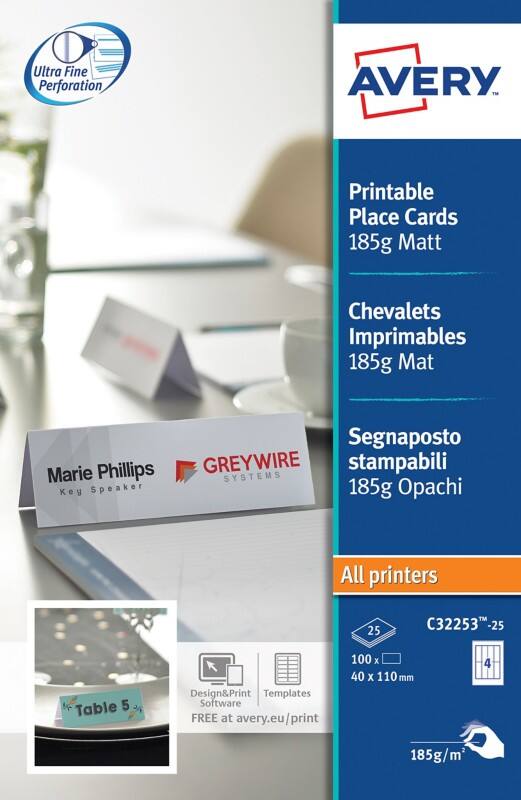 AVERY Zweckform Tischnamensschild 185 g/m² Weiß 25 Blatt à 4 Stück