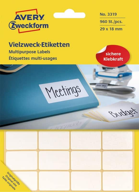 AVERY Zweckform Mini-Etiketten 3319 Weiß 29 x 18 mm 30 Blatt à 32 Etiketten