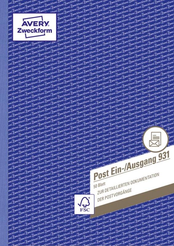 AVERY Zweckform Post Ein-/Ausgangsbuch 931 Weiß A4 50 Blatt