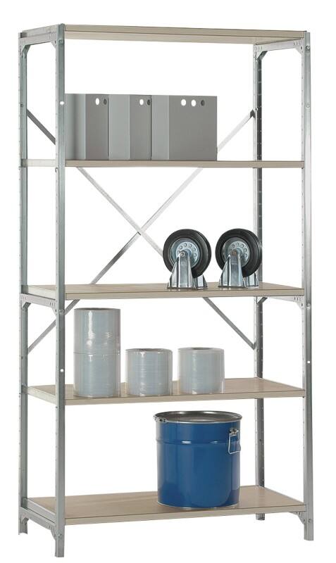 Manuflex Grundregal 5 Fachböden Holz, Stahl 1.030 x 500 x 2.000 mm Braun, Silber