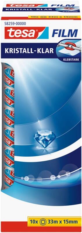 tesa Klebeband tesafilm Kristall-Klar 58259 Transparent 15 mm (B) x 33 m (L) PP (Polypropylen)  10 Rollen