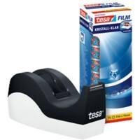 tesa Klebebandabroller tesafilm Easy Cut Orca Schwarz, Weiß 19 mm (B) x 33 m (L) PS (Polystyrol), Stahl + 8 Rollen tesa Klebefilm Kristall-Klar