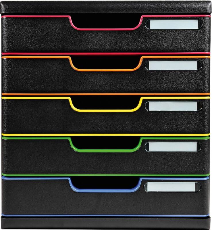 Exacompta Schubladenbox Polystyrol Schwarz 5 Schübe 35 x 32 cm A4+