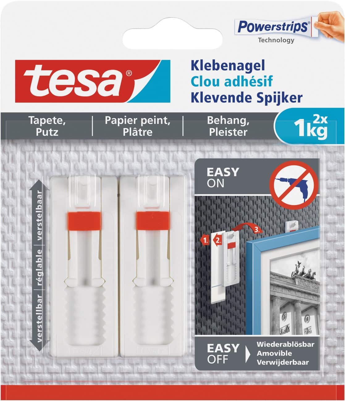 tesa Powerstrips Klebenägel Non-permanent 14 cm Transparent 2 Stück