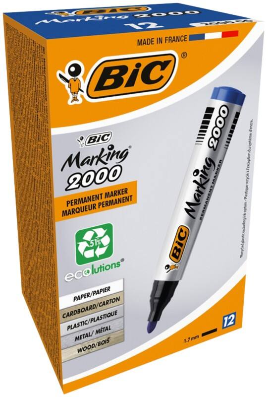 BIC Marking 2000 Permanentmarker 51% Recycelt Mittel Rundspitze 2 - 1,7 mm Blau 12 Stück