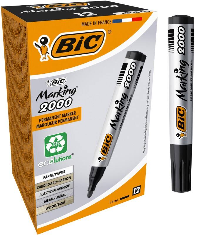 BIC Marking 2000 Rundspitze Permanentmarker Recycelt 51% Mittel Rundspitze 2 mm Schwarz 12 Stück
