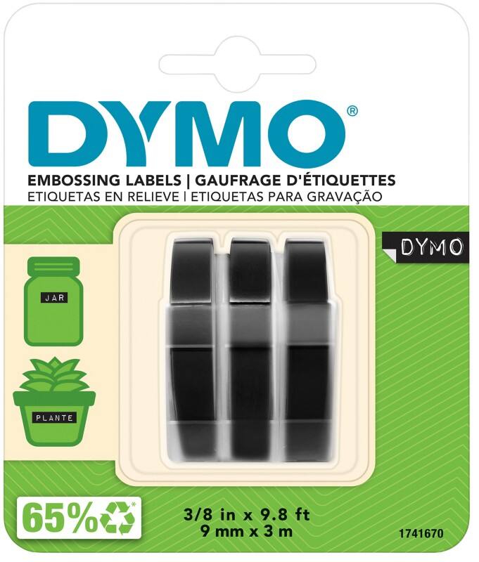 Dymo 3D Prägeetiketten S0847730 Weiß auf Schwarz 9 mm x 3 m 3 Stück