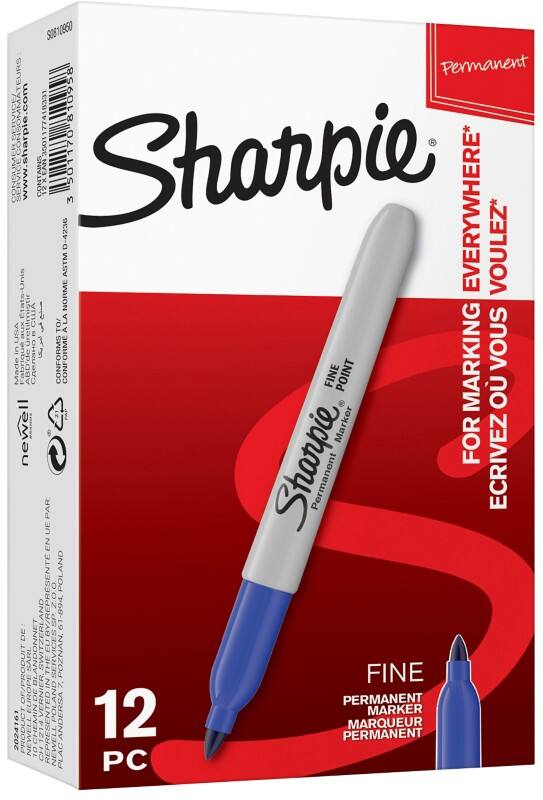 Sharpie FINE POINT Permanentmarker  Fein Rundspitze  - 1,5 mm Blau 12 Stück