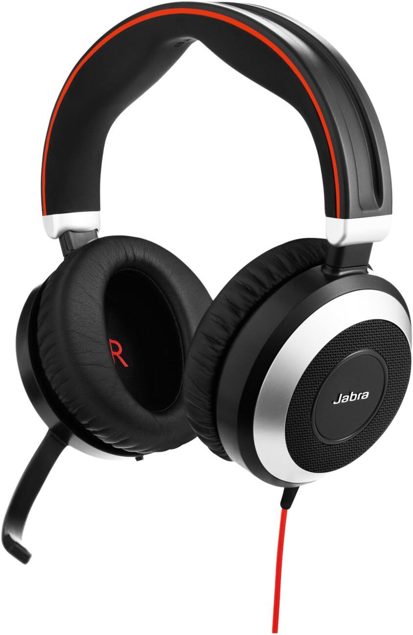 Jabra Evolve 80 MS Stereo Kabelgebundenes Headset mit Kopfbügel 3,5 mm/USB Anschluss Geräuschunterdrückung mit Mikrofon Schwarz
