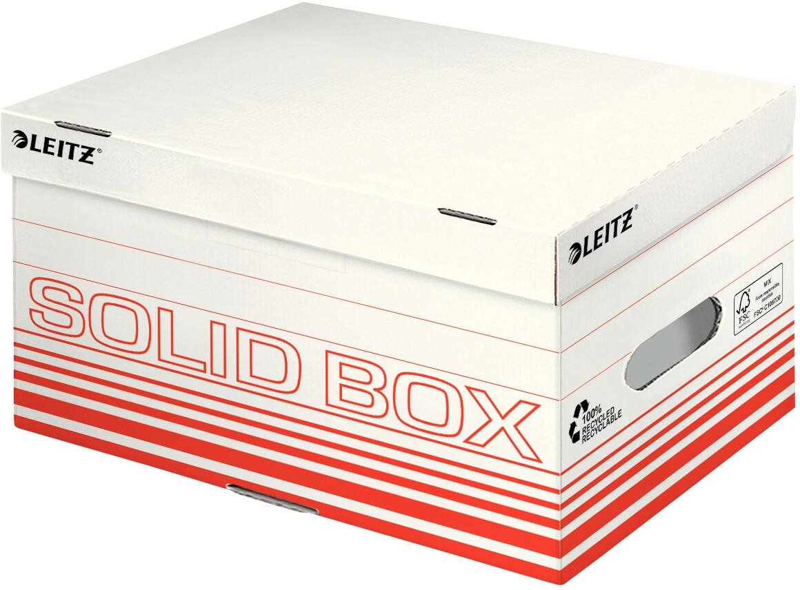 Leitz Solid Aufbewahrungsbox mit Klappdeckel Hellrot Karton 26,5 x 37 x 19,5 cm 10 Stück