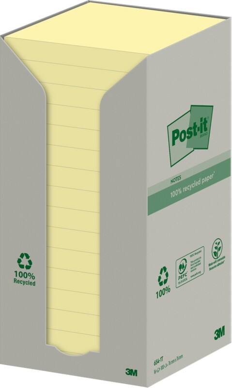 Post-it Recycelte Haftnotizen 76 x 76 mm Kanariengelb 16 Blöcke à 100 Blatt