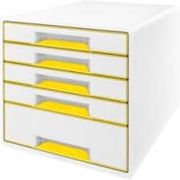 Leitz WOW Cube Schubladenbox Duo Colour mit 5 Schubladen DIN A4 Weiß, Gelb 28,7 x 27 x 36,3 cm