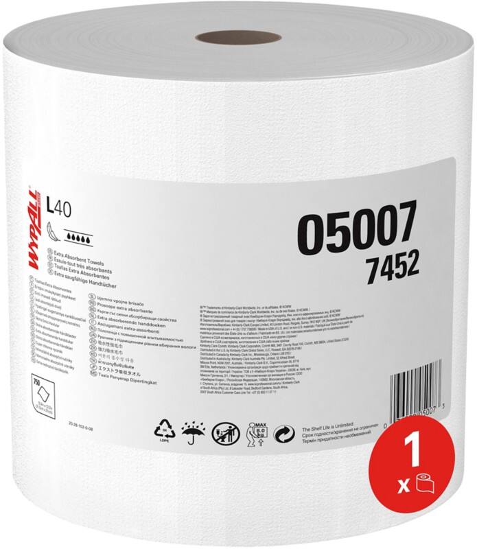 WYPALL L40 Power Clean Wischtücher Gerollt Weiß 1-lagig 0.383 m 7452 750 Blatt