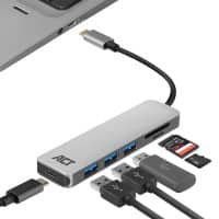 ACT USB-C Hub Kartenleser AC7050 Grau, Schwarz 0.15 m