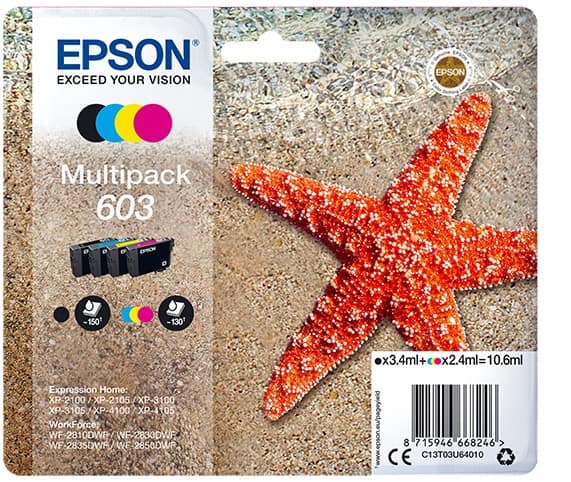 Epson 603 Original Tintenpatrone C13T03U64010 Schwarz, Cyan, Magenta, Gelb Multipack 4 Stück