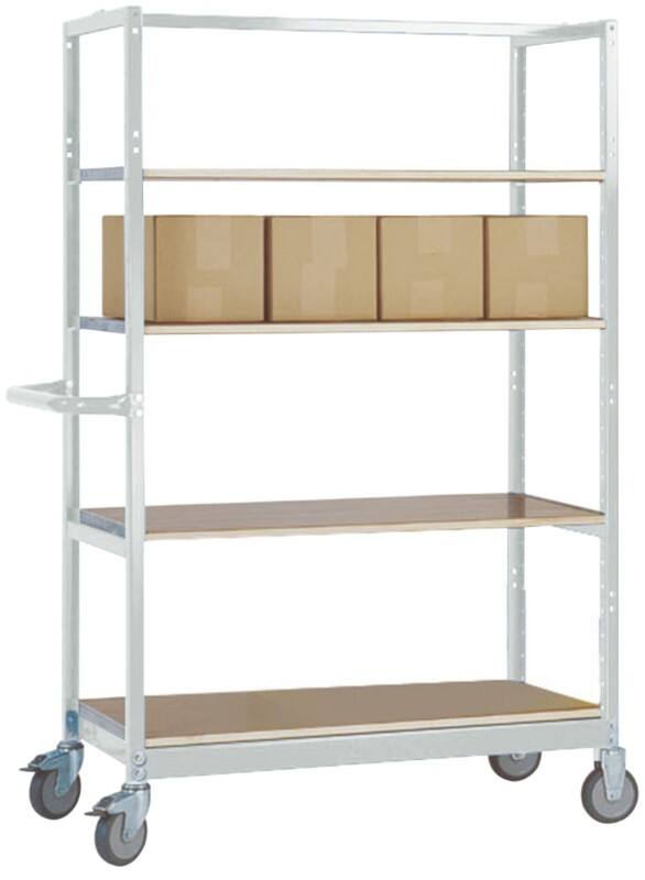 Manuflex VARIMOBIL Mobiler Etagenwagen 4 Fachböden 250 kg 600 x 1.030 x 1.650 mm Hellgrau