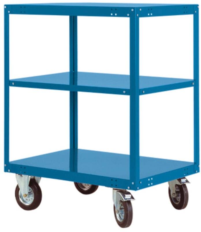 Manuflex TRANSOMOBIL Mobiler Etagenwagen 3 Fachböden 500 kg 600 x 1.000 x 1.295 mm Brillantblau