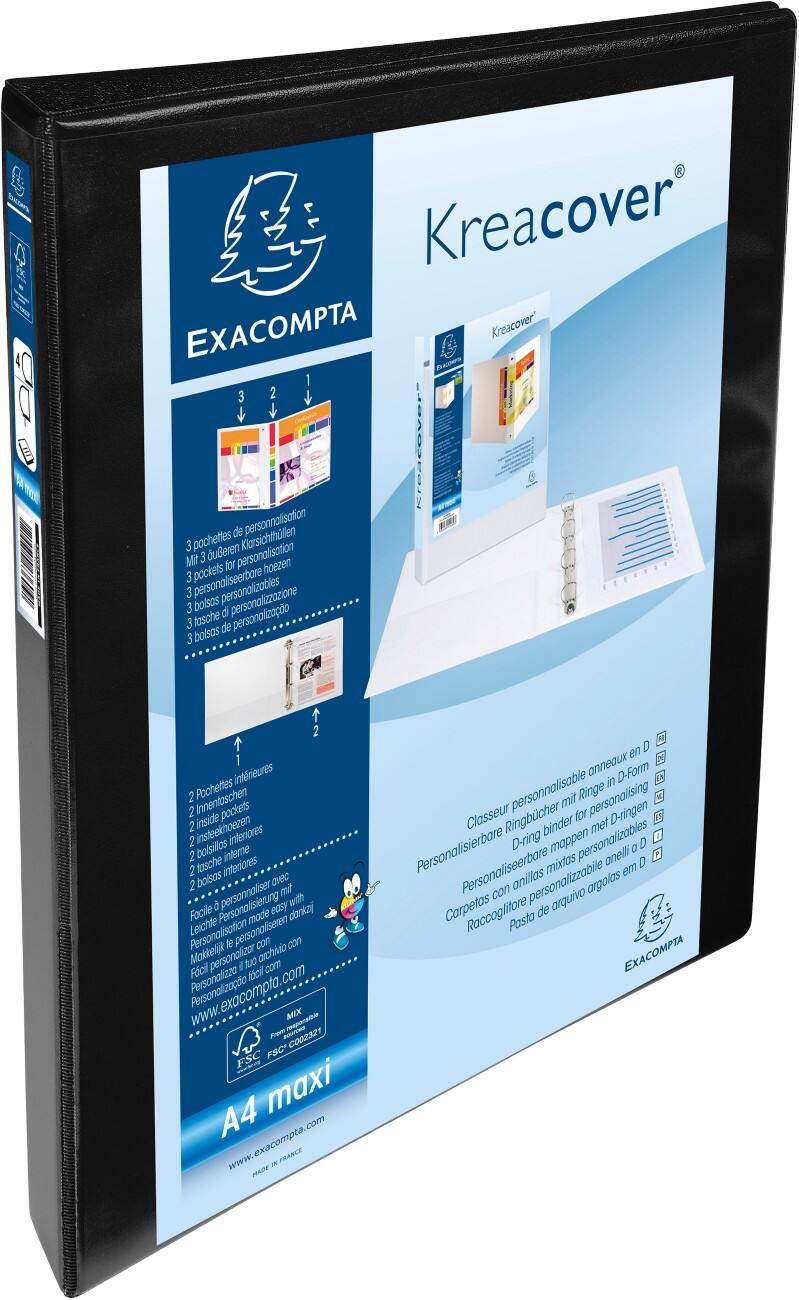 Exacompta Ringbuch Polypropylen DIN A4+ 4 Ringe 15 mm Schwarz 10 Stück