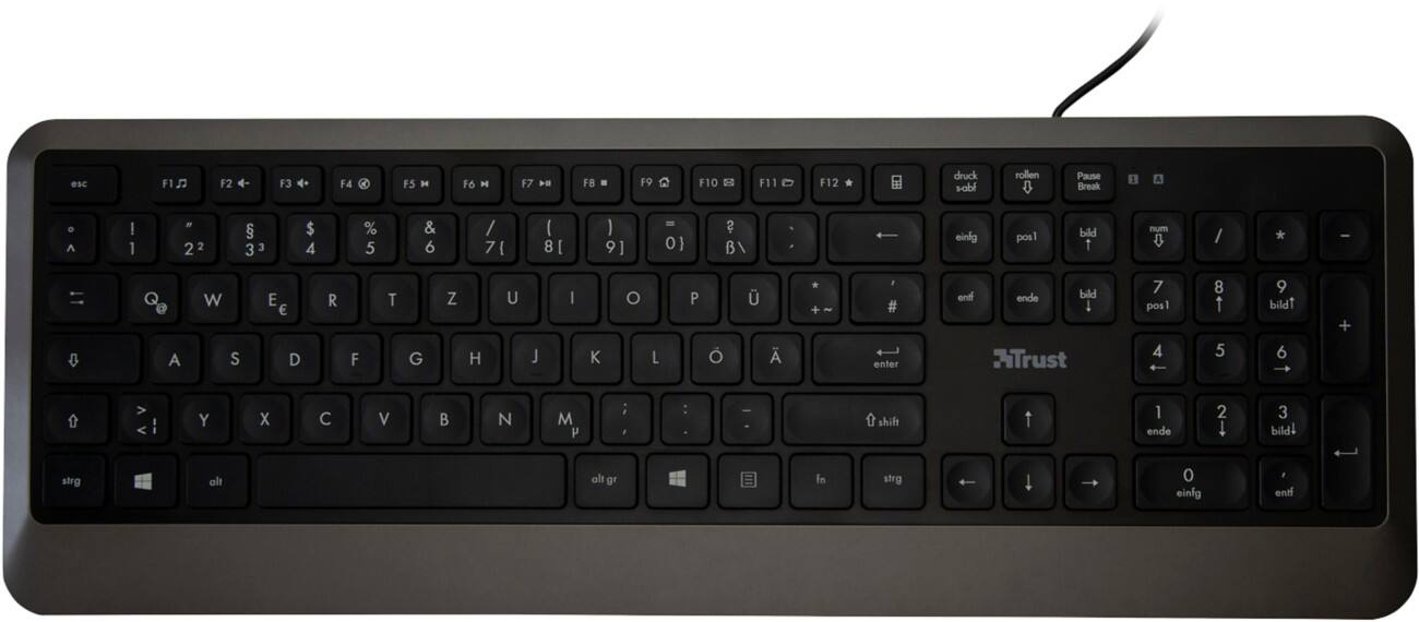 Trust Verkabelte Tastatur Erou Silent QWERTZ DE USB-A 1.5m Kabel Schwarz