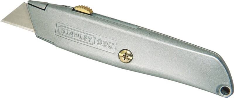 Stanley 99E Teppichmesser mit einziehbarer Klinge, 19 mm (H), Gehäuse aus Zinkdruckguss, Silber