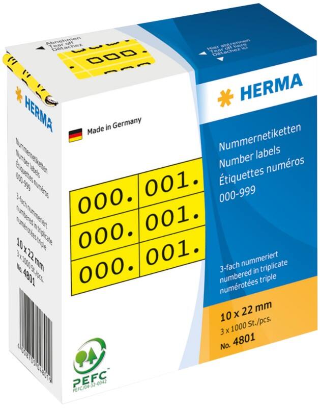HERMA Nummernetiketten 4801 Haftend Gelb 10 x 22 mm 3000 Stück