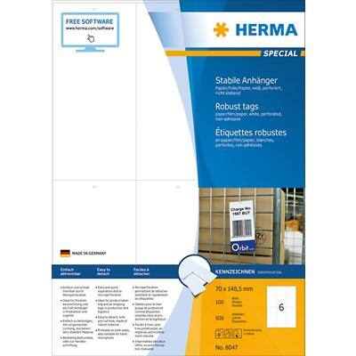 HERMA Anhänger 8047 Weiß Rechteckig A4 70 x 148,5 mm 100 Blatt à 6 Etiketten