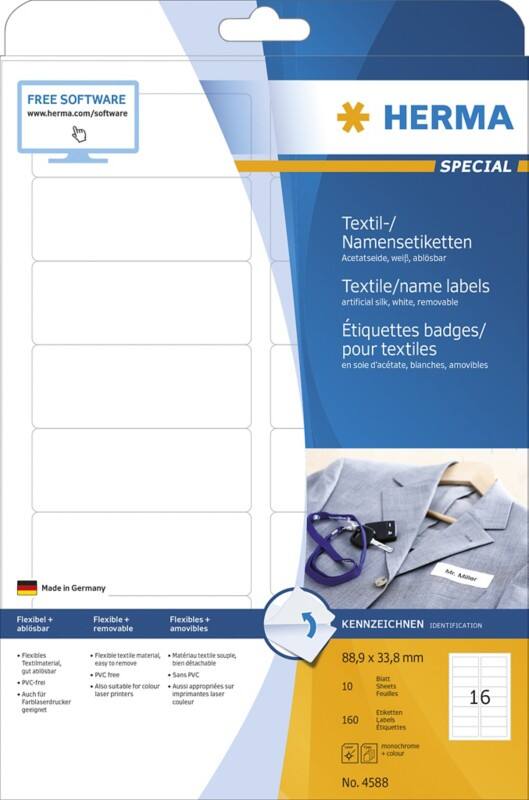 HERMA Namensschilder 4588 Weiß Rechteckig 88,9 x 33,8 mm 10 Blatt à 10 Etiketten