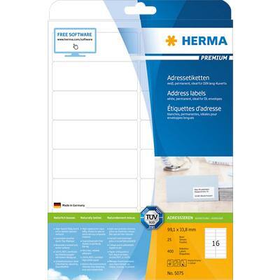 HERMA Adressetiketten 5075 Weiß Rechteckig 99,1 x 33,8 mm 25 Blatt à 16 Etiketten