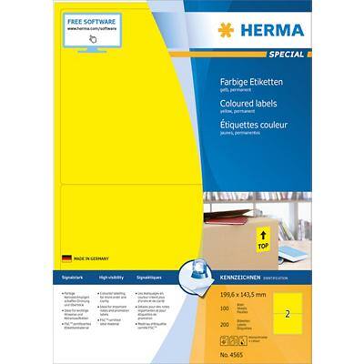 HERMA Farbige Etiketten 4565 Gelb Rechteckig 199 x 143 mm 100 Blatt à 2 Etiketten
