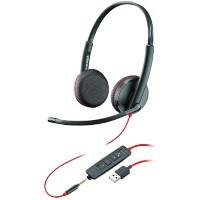 Plantronics Kabelgebundenes USB Headset C3225 mit Kopfbügel, Geräuschunterdrückung und Mikrofon Schwarz, Rot