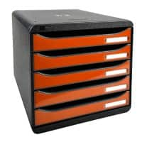 Exacompta Schubladenbox mit 5 Schubladen Big Box Plus Kunststoff Glänzend Schwarz, Orange 27,8 x 34,7 x 27,1 cm