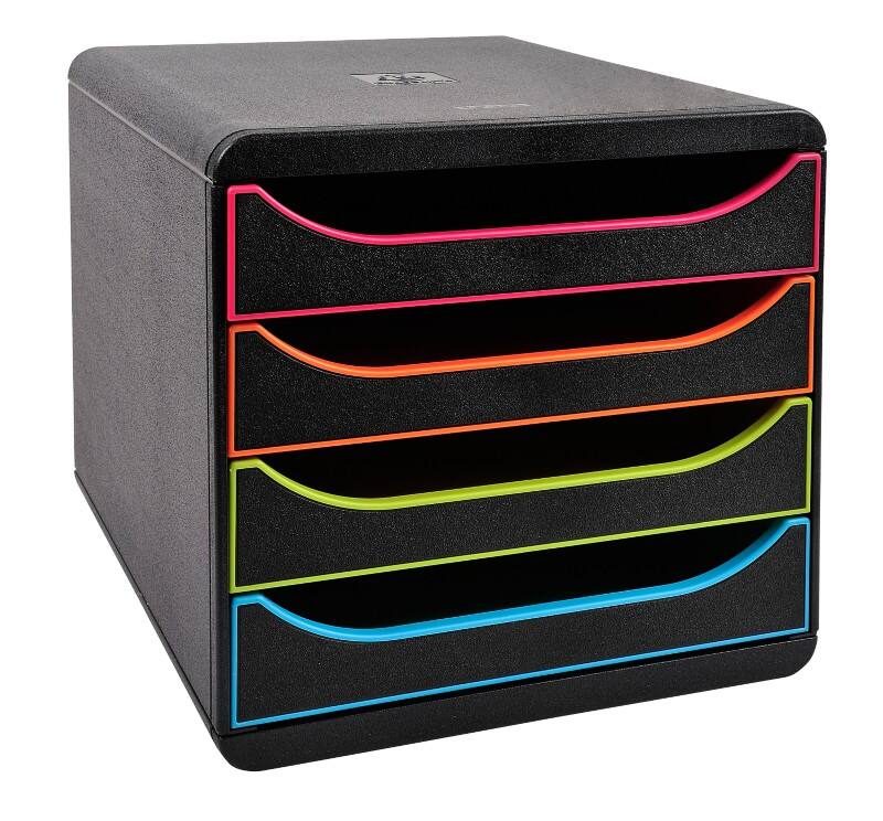 Exacompta Black Office Schubladenbox Kunststoff Färbig sortiert 4 Schübe 27,8 x 34,7 x 26,7 cm A4+
