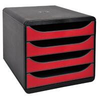 Exacompta Schubladenbox mit 4 Schubladen Big Box Kunststoff Schwarz, Rot 27,8 x 34,7 x 26,7 cm