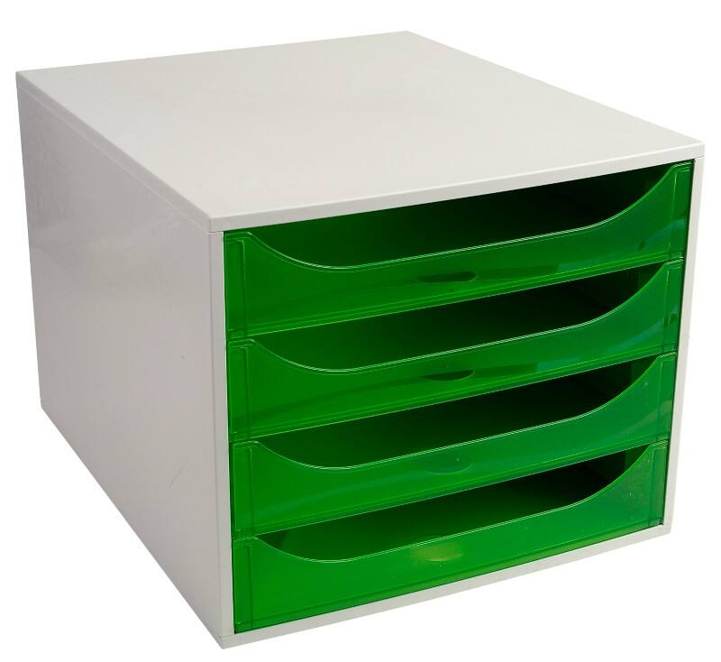 Exacompta Classic Schubladenbox Kunststoff Grau, Grün 4 Schübe 28,4 x 34,8 x 23,4 cm A4+