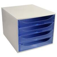 Exacompta Schubladenbox mit 4 Schubladen EcoBox Kunststoff Hellgrau, Blau 28,4 x 34,8 x 23,4 cm