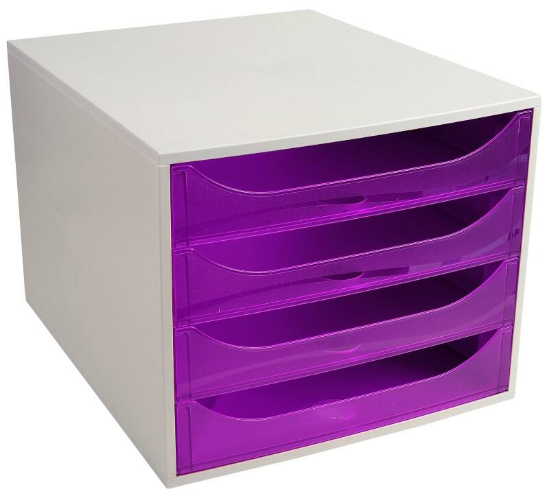 Exacompta Classic Schubladenbox Kunststoff Grau, Violett 4 Schübe 28,4 x 34,8 x 23,4 cm A4+