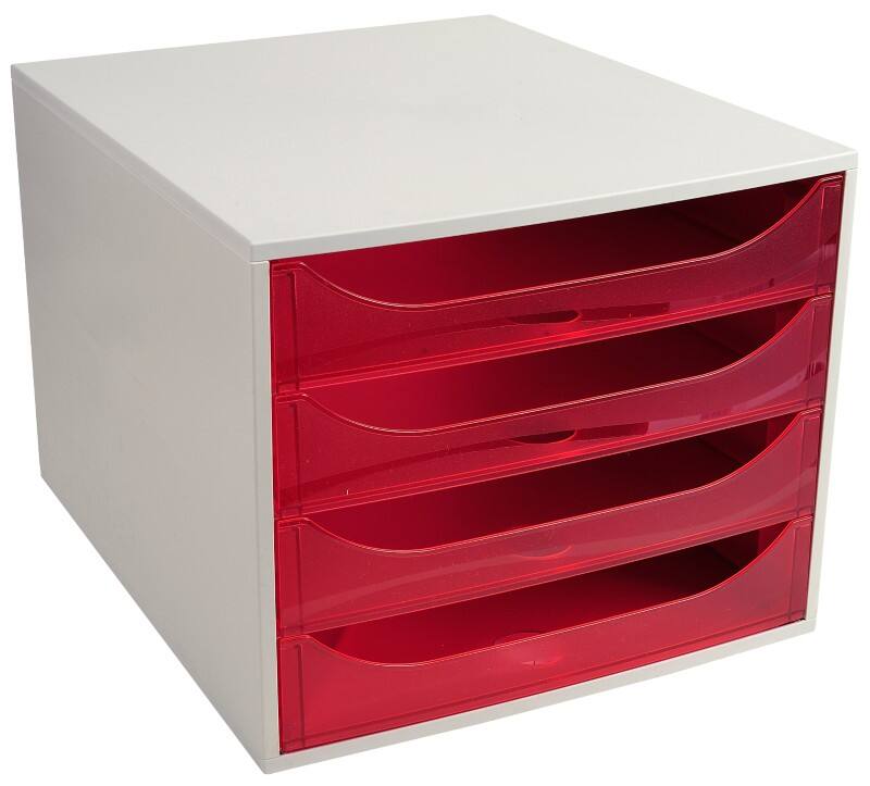 Exacompta Classic Schubladenbox Kunststoff Grau, Rot 4 Schübe 28,4 x 34,8 x 23,4 cm A4+