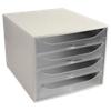Exacompta Schubladenbox mit 4 Schubladen Big Box Kunststoff Weiß, Transparent 28,4 x 34,8 x 23,4 cm