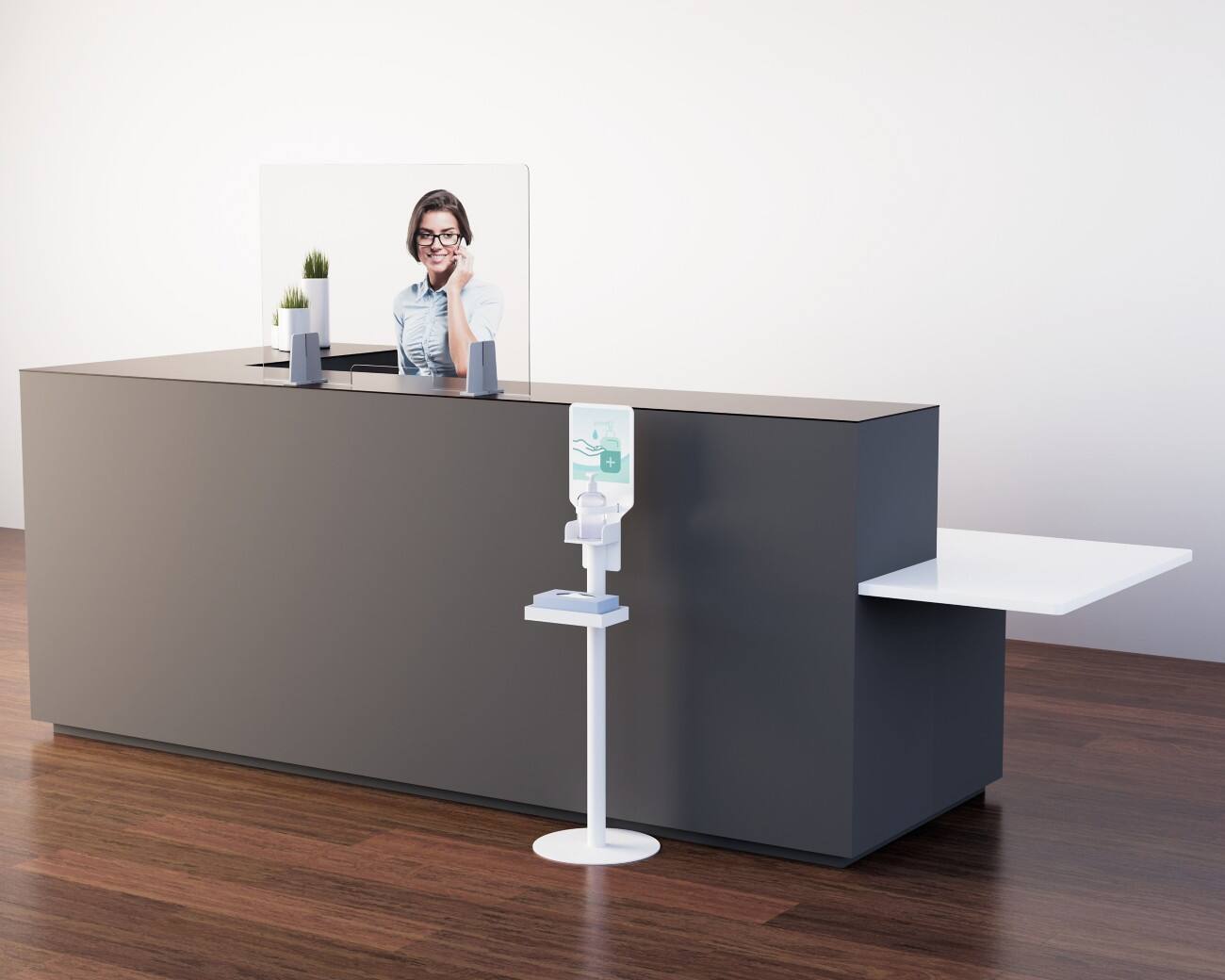 Paperflow Desinfektionsmittel-Station mit Handschuhspender 1214 mm Weiß